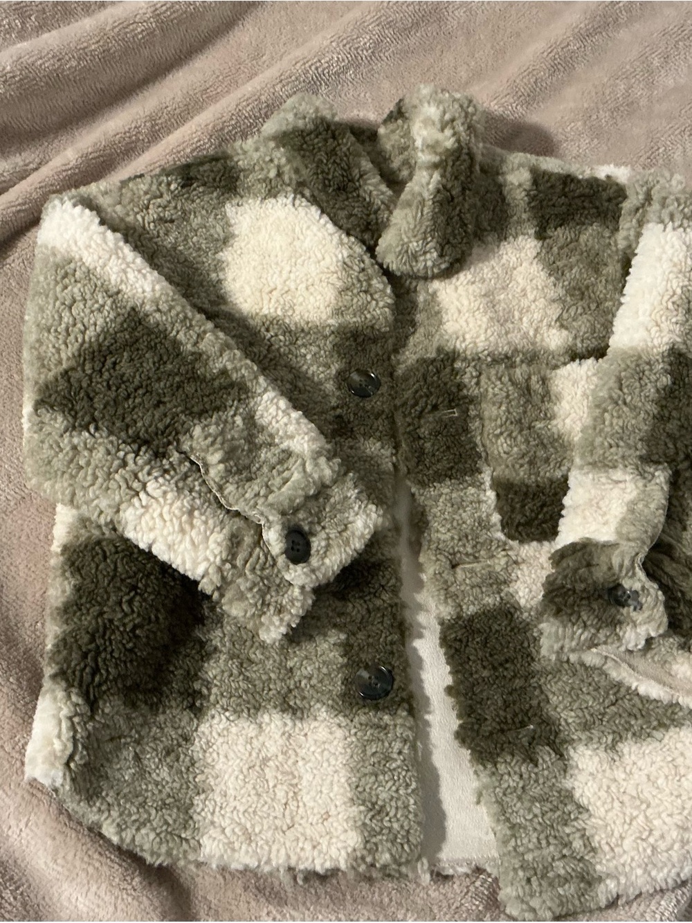 Zara Kids Sherpa Pea Coat in Cream & Olive